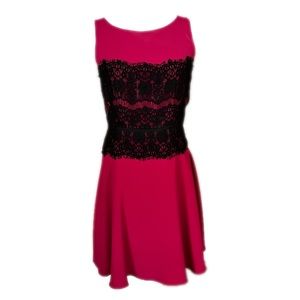 LOFT 8P Raspberry Dress with Wide Band Of Black Lace Gorgeous